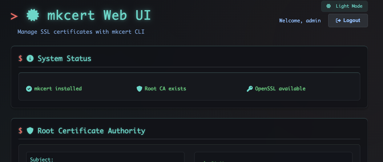 mkcert Web UI: management de certificate local