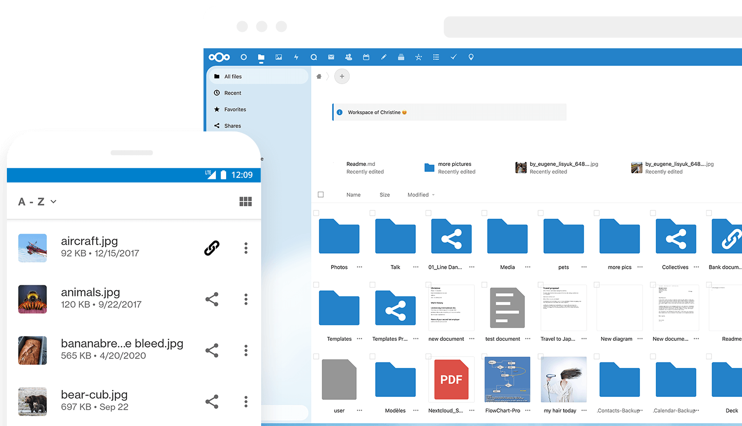 Logo Nextcloud pe fundal de rack de server