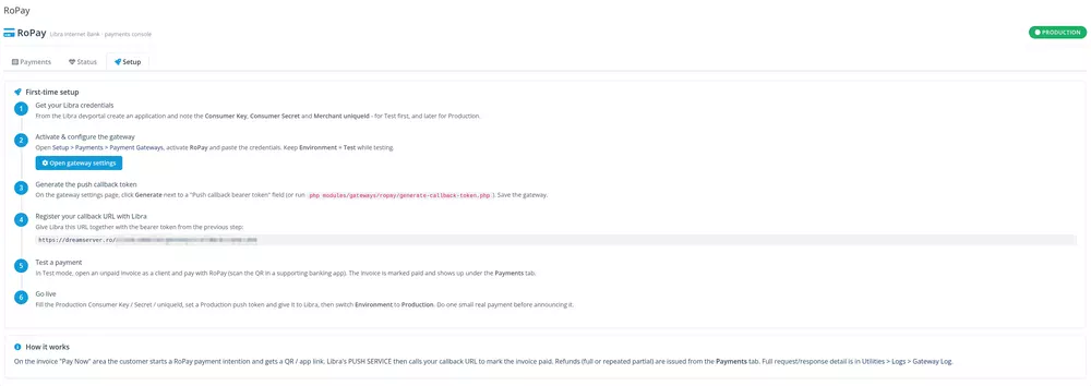 Setup - a guided first-time setup and a plain how it works