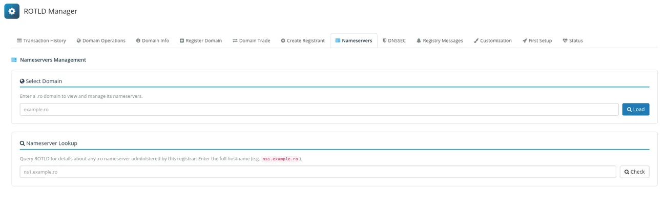 ROTLD Manager for WHMCS: Nameservers - manage and look up domain nameservers