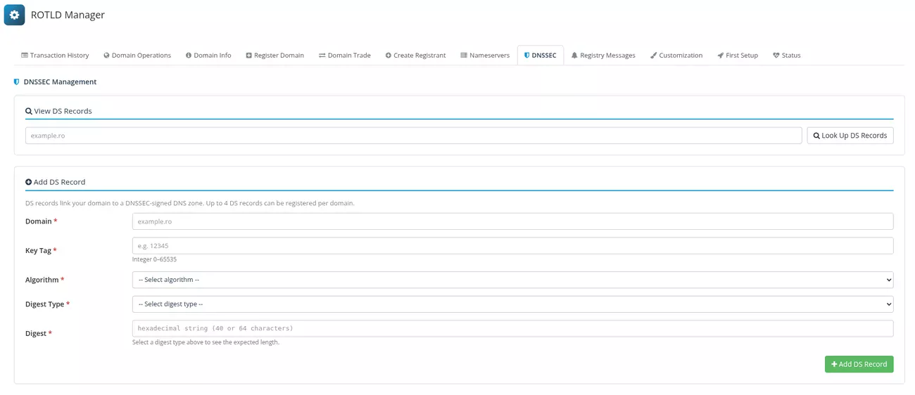ROTLD Manager pentru WHMCS: DNSSEC - adaugi si gestionezi DS records pe fiecare domeniu